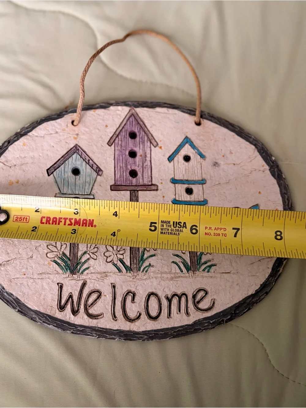 Vintage Cottagecore Garden Welcome Birdhouse Wall Hanging Stone Made